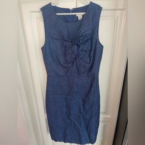 J Crew Factory Linen Blend Blue Drape Knot Sheath‎ Dress Sz00
